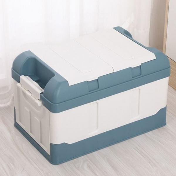 멀티수납 2단 접이식 트렁크 정리함 + 차량용 ( + ) (40L) (화이트+블루) 화이트 블루