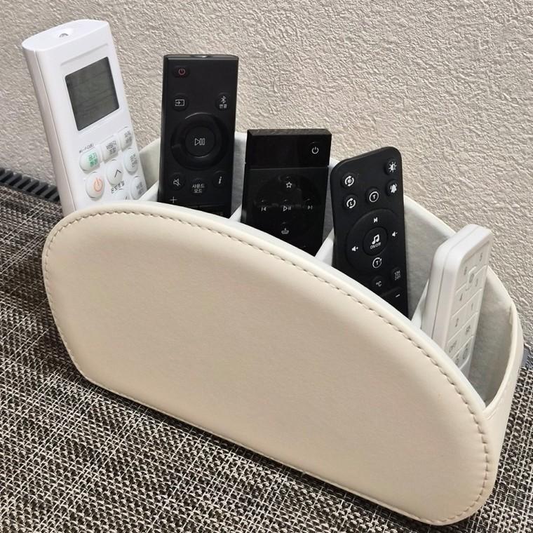 5칸 가죽 티비 에어컨 리모컨 꽂이 수납 정리함 거치대 보관함