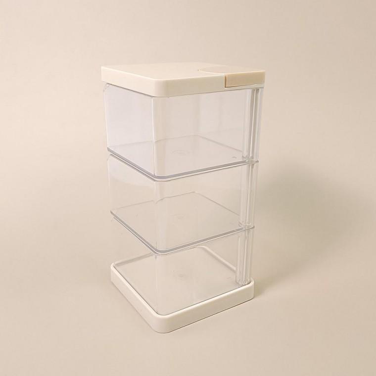 화장대 3단 정리함 회전형 케이스 악세사리 수납함 투명 소품 보관 다용도 박스