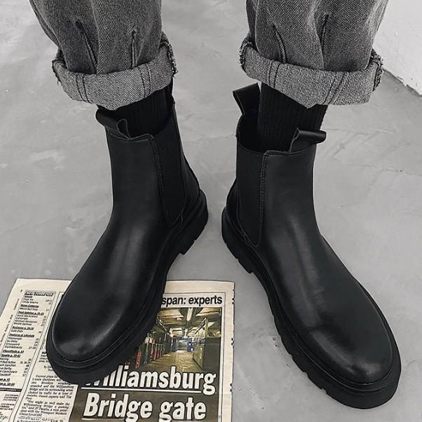 청키굽 사이드밴딩 겨울부츠 남성 보온 기모안감 워커 도톰한 첼시부츠 깔끔한 겨울