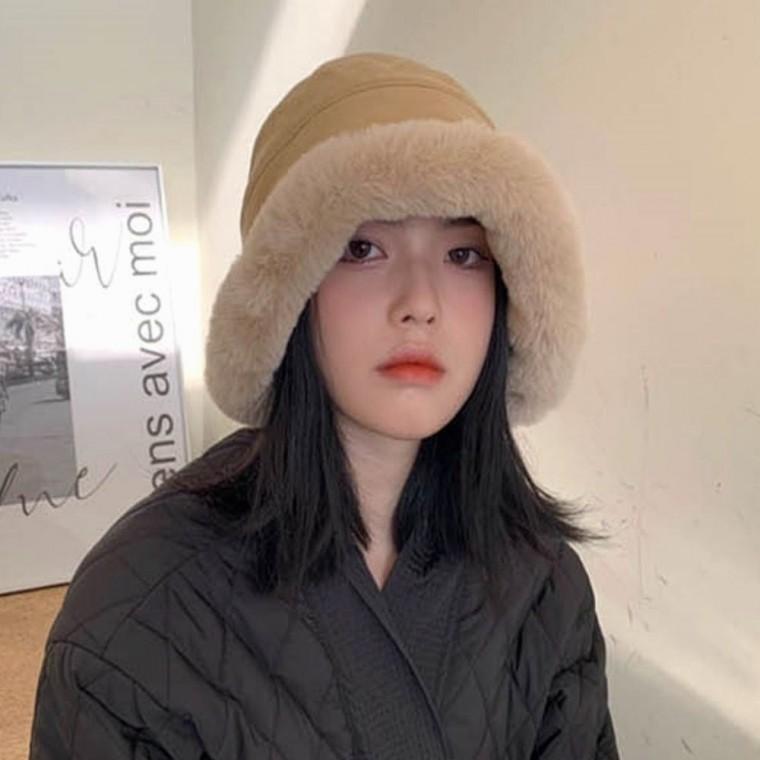 겨울 벙거지 겨울 퍼 모자 여자 트리밍 방한 버킷햇