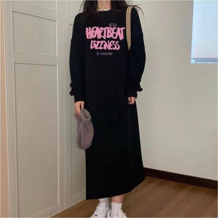 꾸안꾸 데일리 기모 롱원피스 여자 맨투맨 겨울 겨울