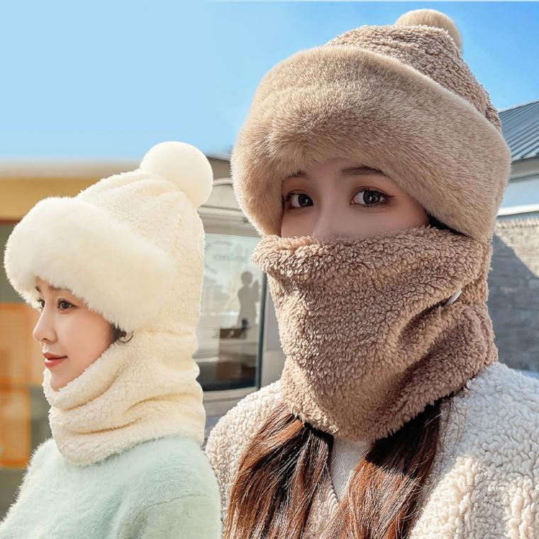 여성 안감 따뜻한 뽀글이 겨울 넥워머겸 겨울 모자