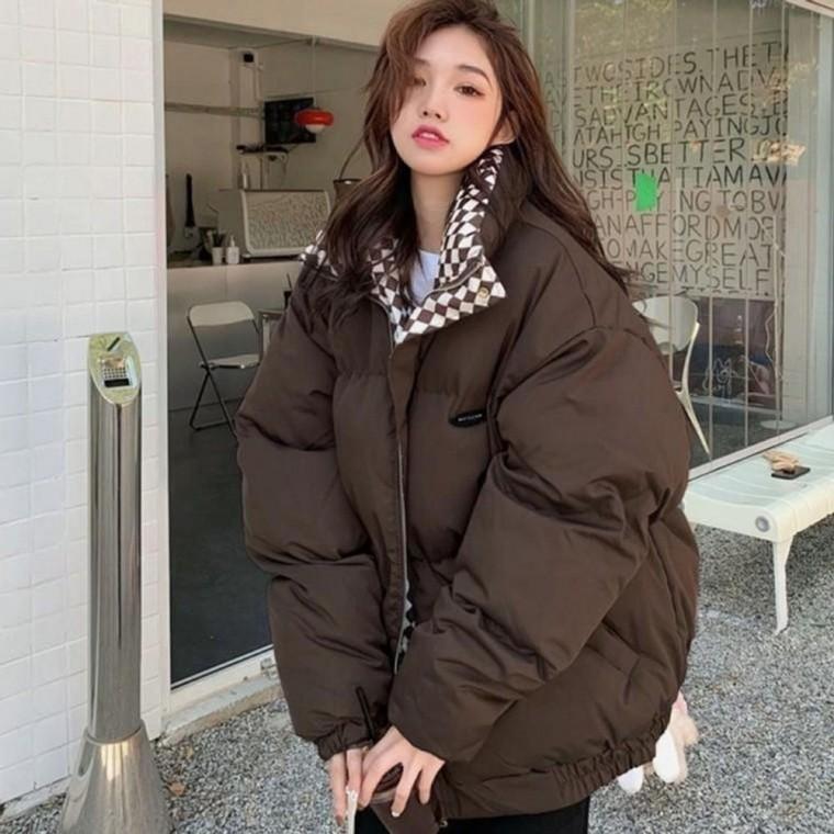여성 겨울 루즈핏 스타일 체크 패턴 포인트 데일리 깔끔 패딩 점퍼 이너 패딩 경량 여성 겨울