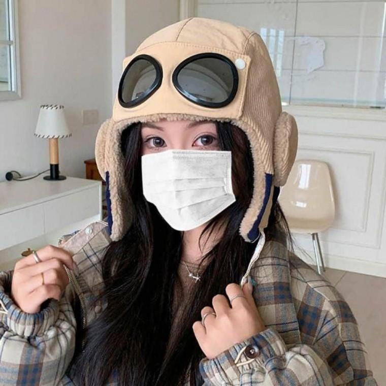 남성 여성 겨울 외출 패션 빈티지 스타일 코듀로이 고글 장식 귀달이 군밤 모자 귀달이모자 겨울모자 방한