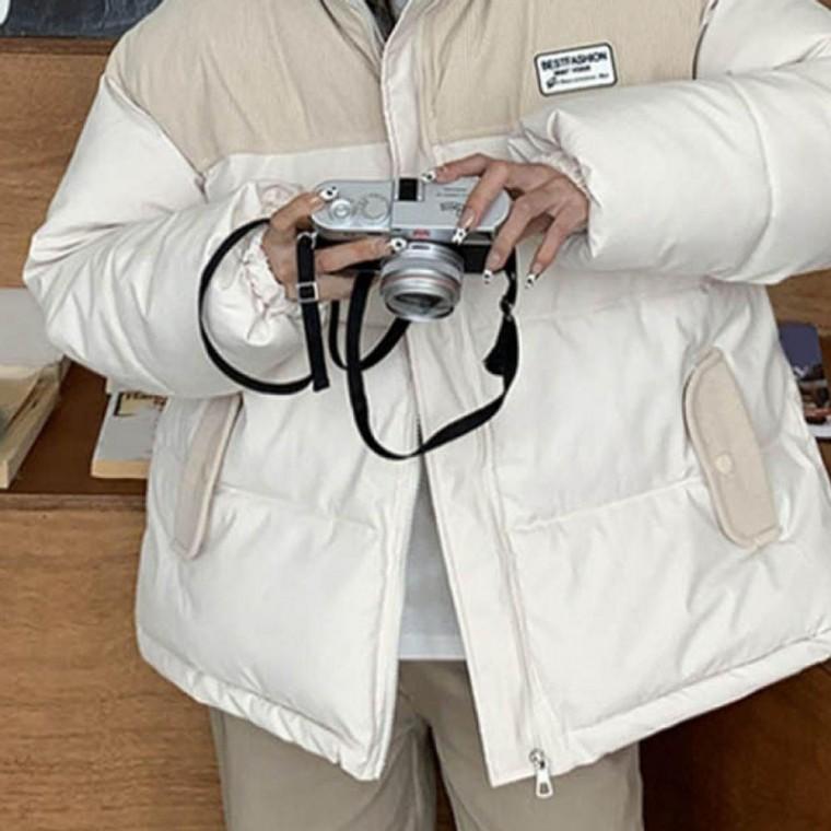 따뜻한 점퍼 디자인 세련된 스타일 겨울 패딩 포근한 반목 골덴 패딩 점퍼 하이넥 여성 겨울 코듀로이