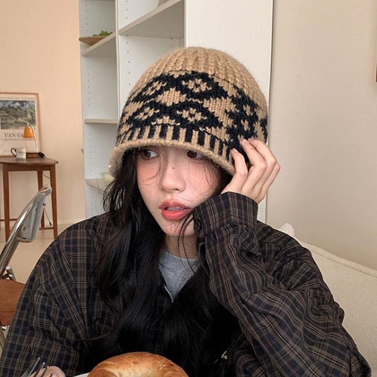 겨울 노르딕 패턴 울니트 남자 여자 비니