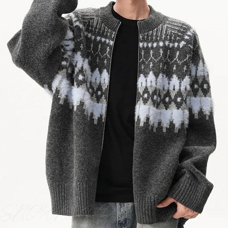 겨울 남성 노르딕 니트 집업 겉옷