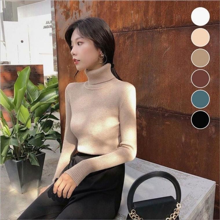 겨울 골지니트 여자 목폴라 슬림핏 긴팔 이너티 목티