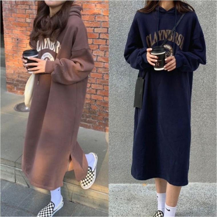 루즈핏 원피스 기모후드 겨울 여자 데일리 편한 롱원피스