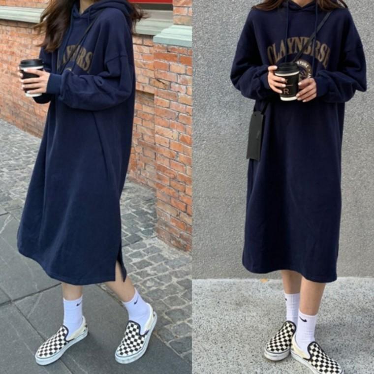 데일리 여자 원피스 겨울 후드 기모 루즈핏 편한 롱