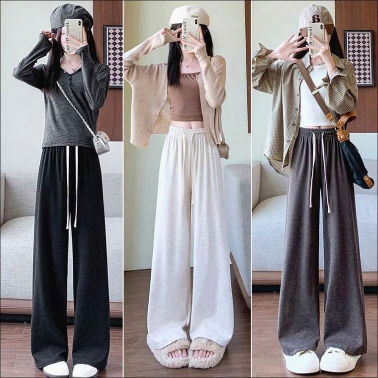 롱팬츠 와이드핏 여자 밴딩바지 겨울 일자 포근한 4color