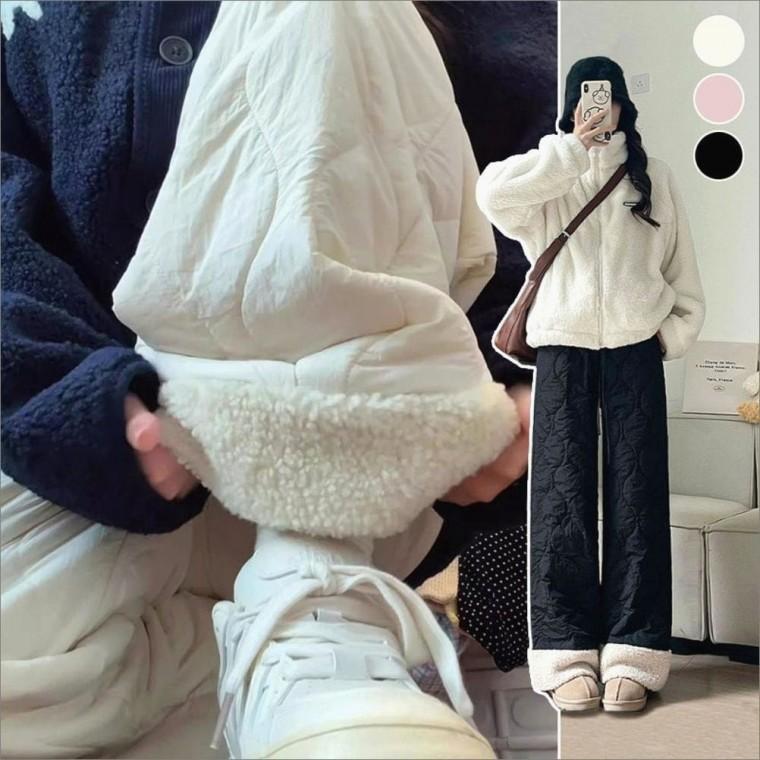 안감 퍼안감 방한팬츠 뽀글이 와이드핏 겨울 패딩바지 여자