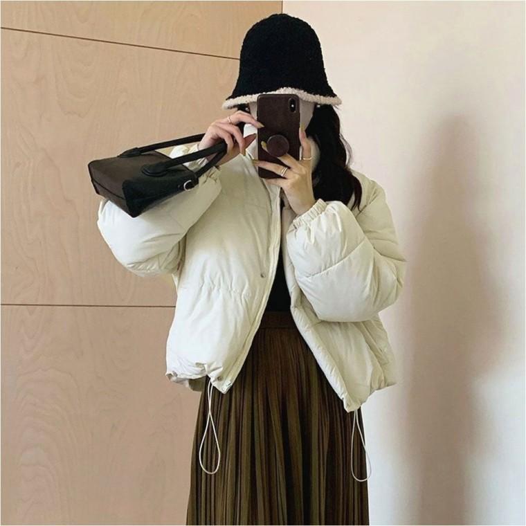 점퍼 충전재 겨울 숏패딩 스트링 3color 밑단 여자 웰론