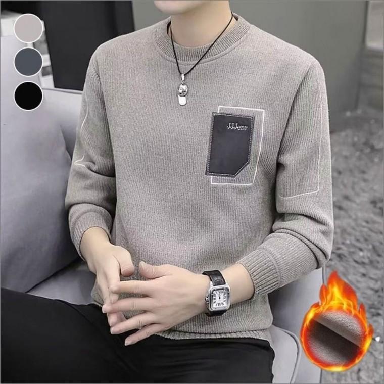 기모안감 니트 스웨터 긴팔 라운드넥 남자 겨울