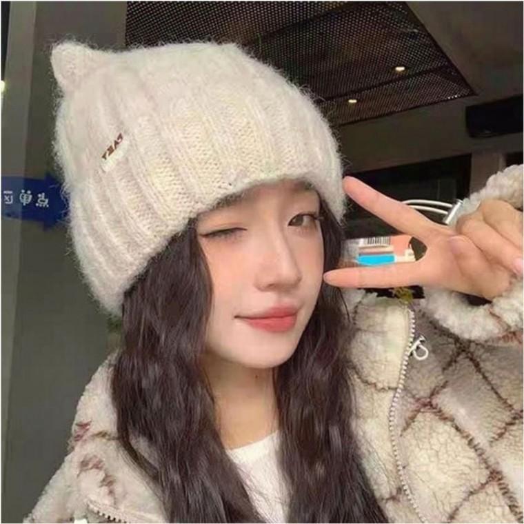니트모자 겨울비니 4color 모자 포근한 고양이귀 여자모자