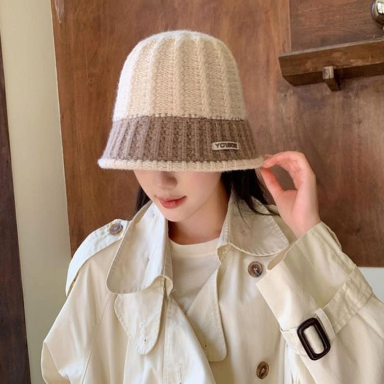 배색 니트 니트 도톰 버킷햇 겨울 여자 벙거지모자