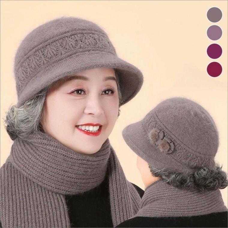 머플러세트 방한 겨울 중년여자 따뜻한 토끼털 니트모자