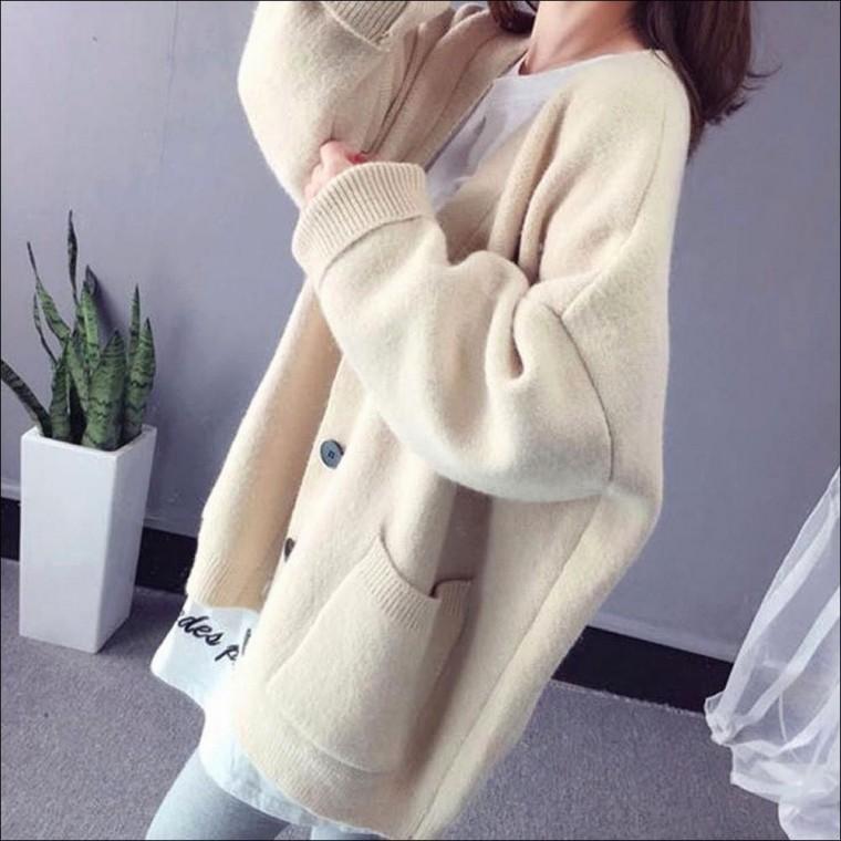 가을 니트 버튼 도톰 가디건 오버핏 여자 아우터 겨울