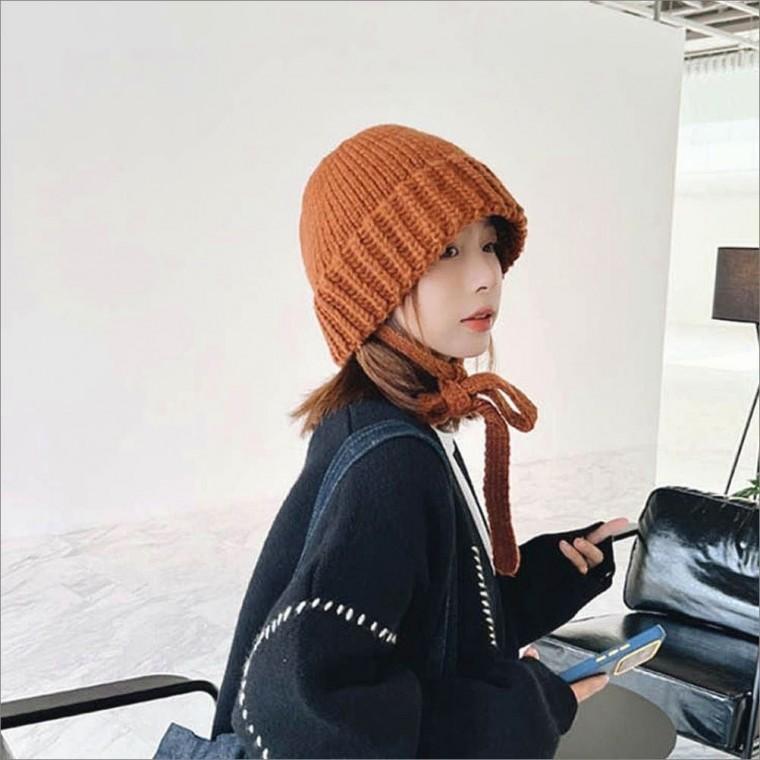 기모 벙거지 안감 니트 모자 뜨개 턱끈 여자 겨울 버킷햇