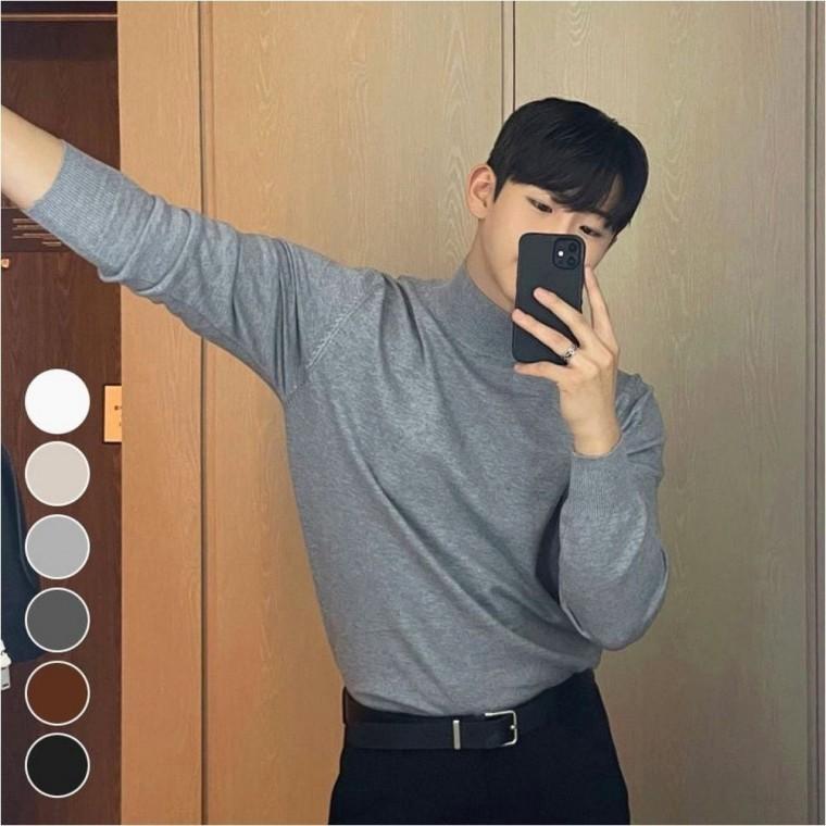 반목 긴팔 라운드넥 남자 겨울니트 슬림 니트티 폴라티