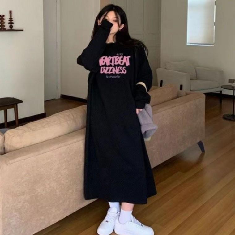 겨울 데일리 등원패션 여자 맨투맨 롱원피스 기모