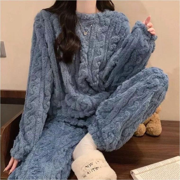 6color 극세사 극세사 수면잠옷 겨울 상하의 파자마 꽈배기 도톰 홈웨어