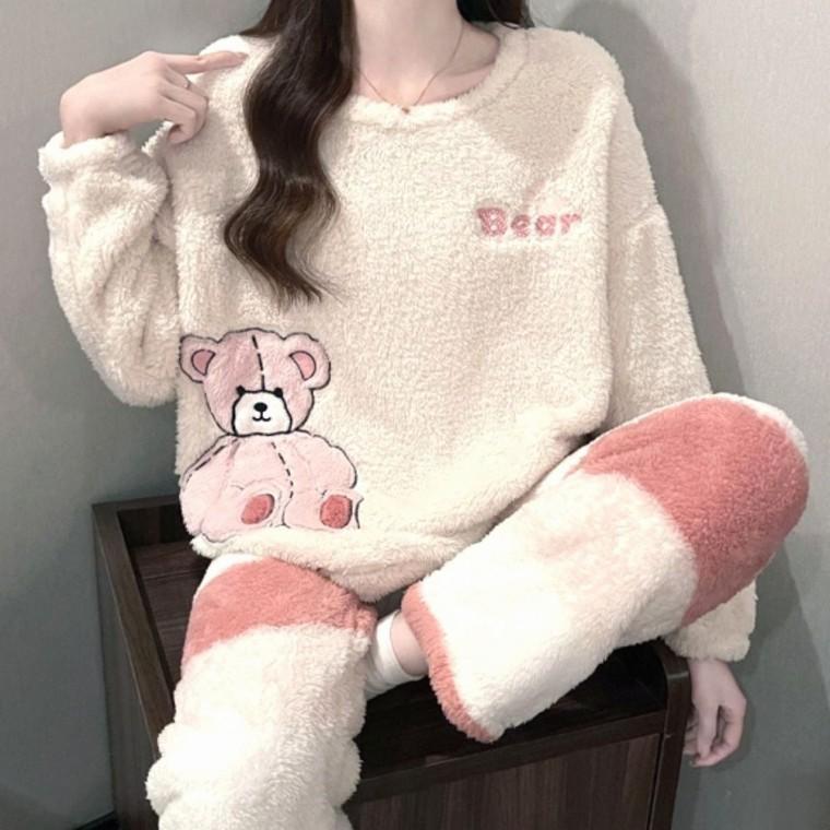 수면잠옷 극세사 홈웨어 스마일 겨울 여자 포근한