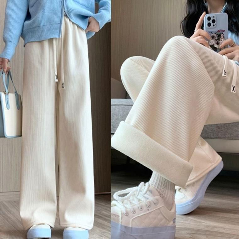 일자바지 2color 여자 기모바지 밴딩 겨울 와이드핏 코듀로이