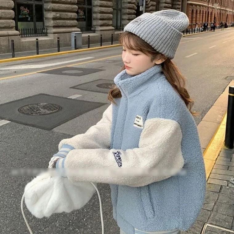 후리스 여자 뽀글이 점퍼 겨울 아우터 플리스 배색