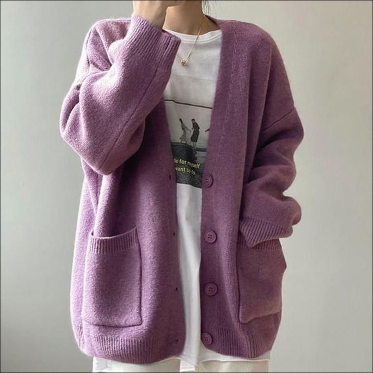 겨울 가을 v넥 데일리 아우터 니트가디건 6color 여자 루즈핏