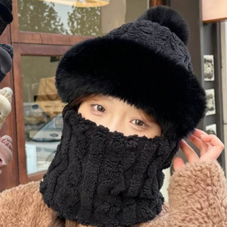 일체형 모자 스타일 겨울 윈터 풍성한 퍼 벙거지