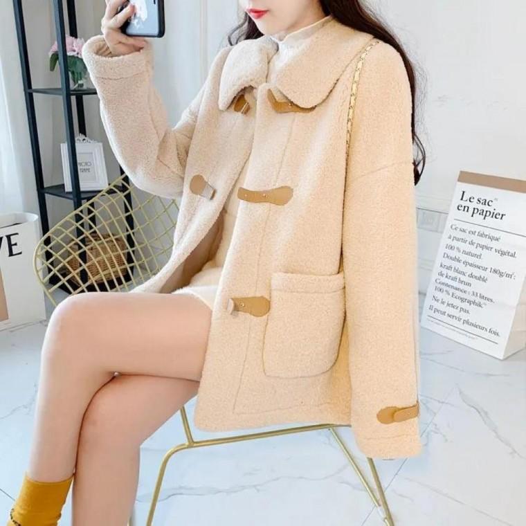 여성 아이보리 더플 무스탕 코트 겨울 아우터