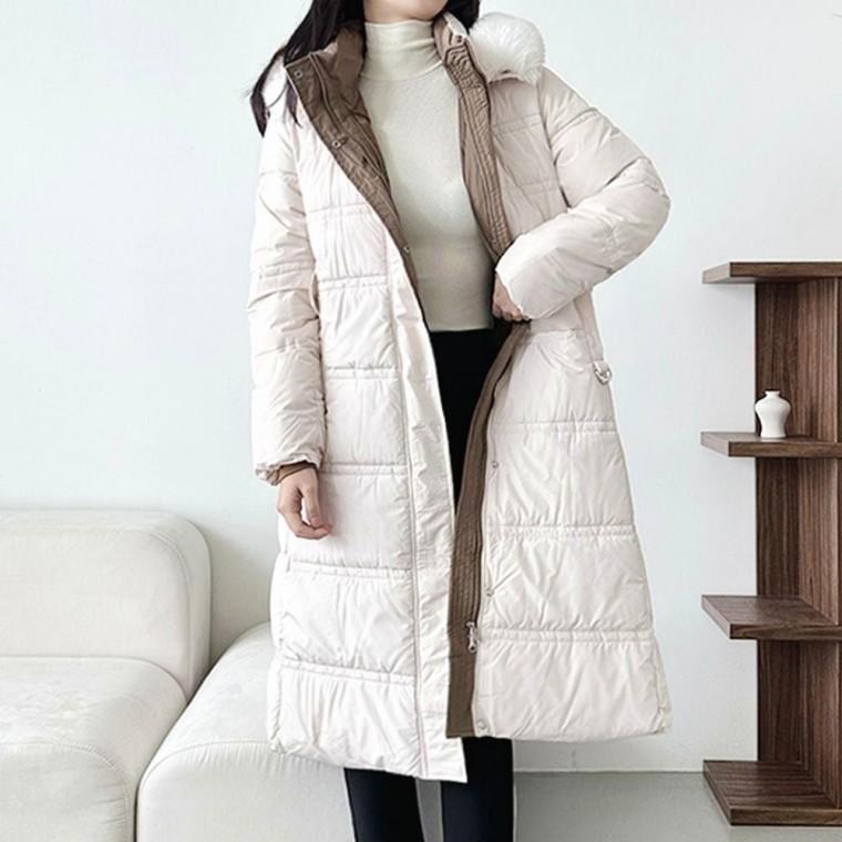 안감 퍼 점퍼 여자 웰론 롱패딩 2color 겨울 후드 배색