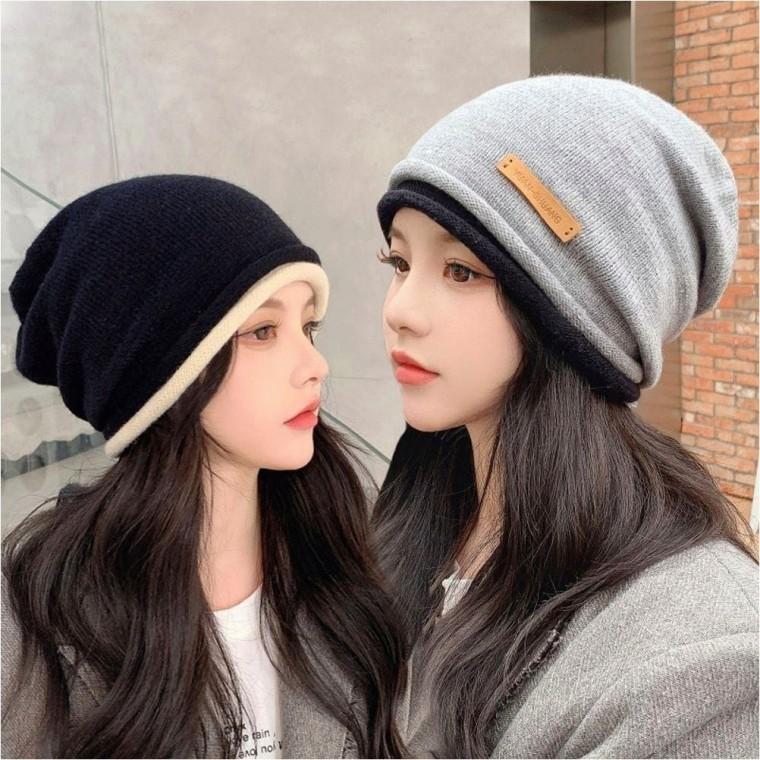 니트비니 모자 레이어드 루즈핏 방한 여자 두겹 겨울비니