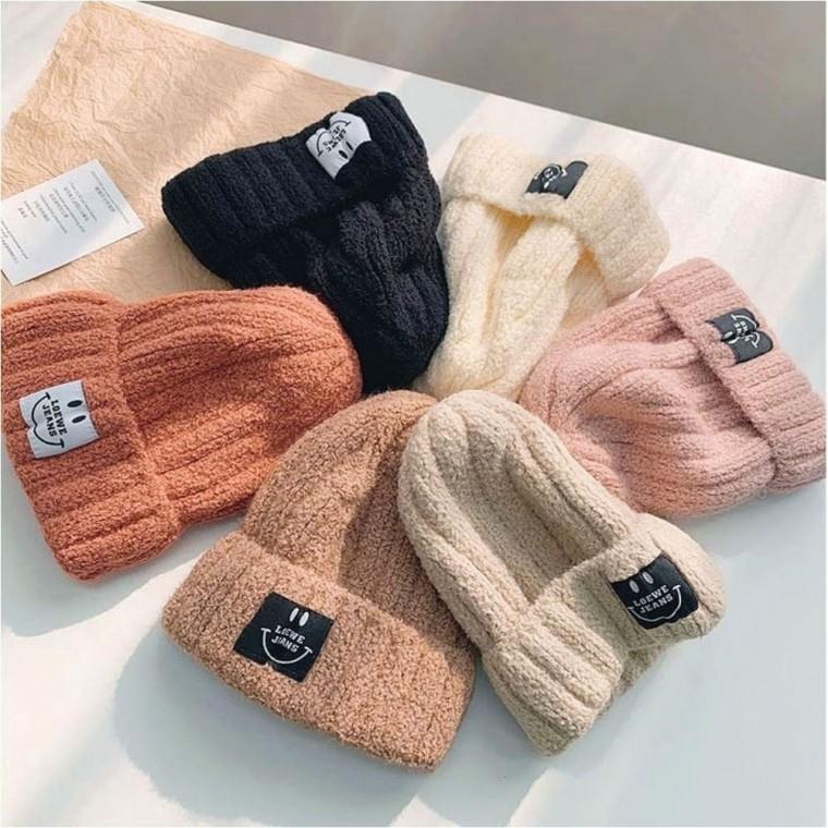 겨울모자 스마일패치 털비니 6color 기모안감 방한 니트비니