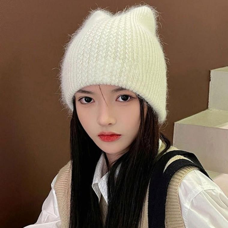 겨울모자 비니 꽈배기 털 고양이귀 여자 니트비니