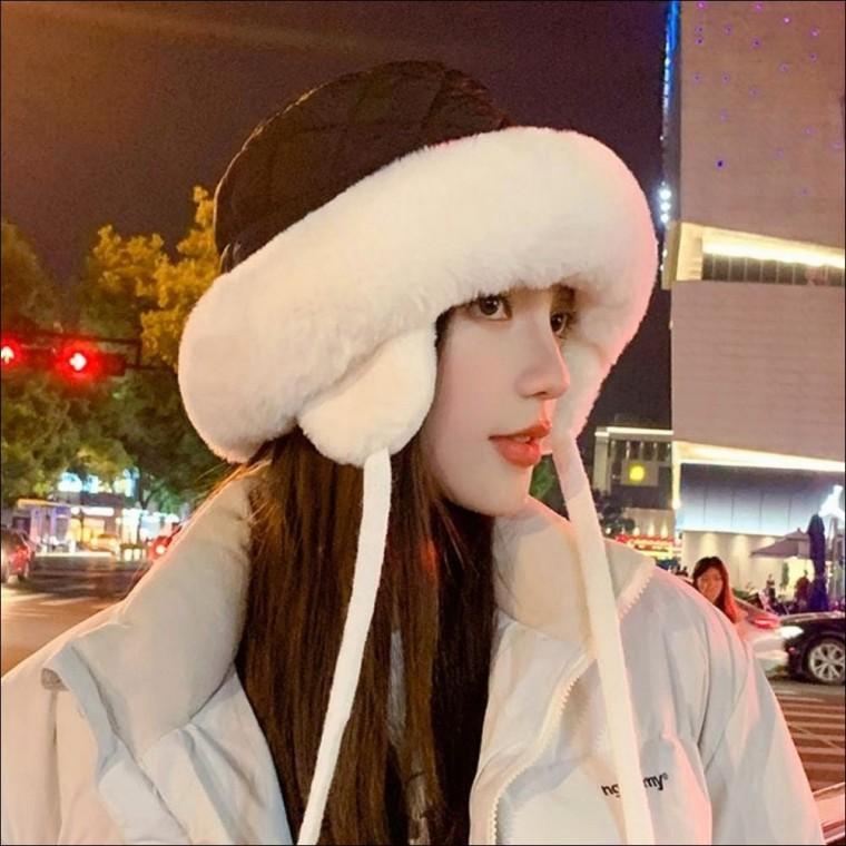 벙거지 여자 턱끈 패딩모자 버킷햇 귀달이 겨울 퍼트리밍