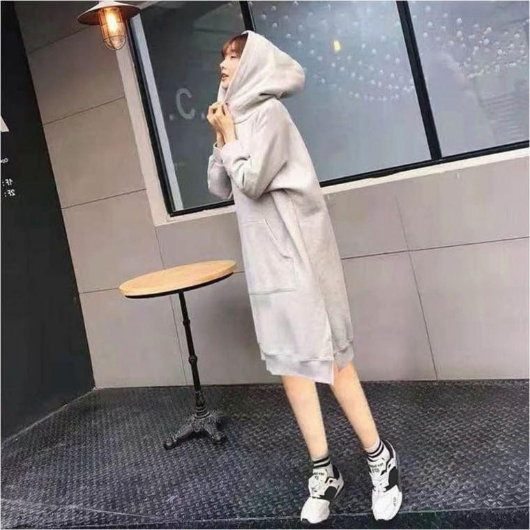 꾸안꾸 원피스 여자 데일리 기모후드 루즈핏 겨울 미디기장