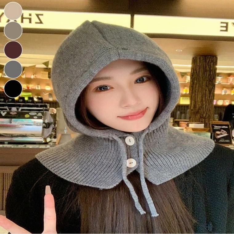 페이크후드 니트 겨울 여자 넥워머 바라클라바 후드