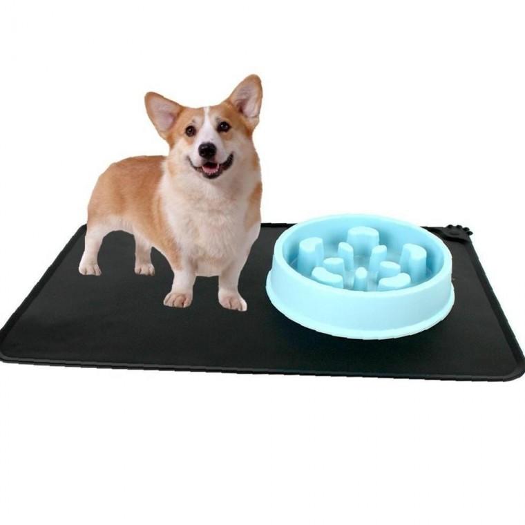 강아지 모던 고양이 식기 미끌림방지 매트 블랙