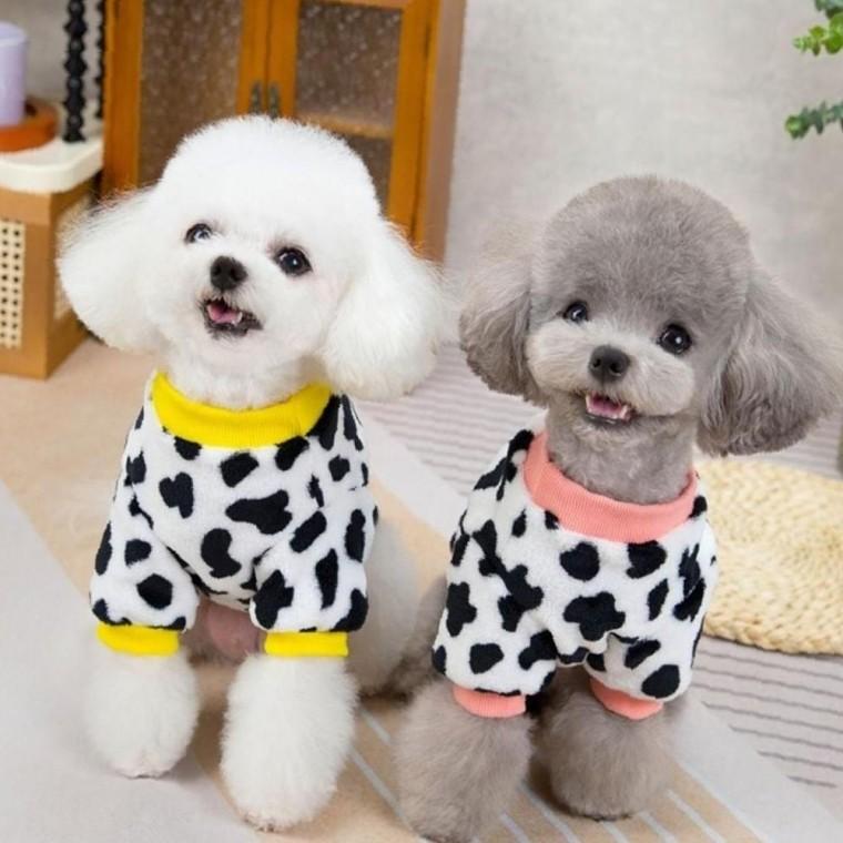 강아지옷 2컬러 여유 귀여운 젖소무늬 겨울 플리스 티셔츠