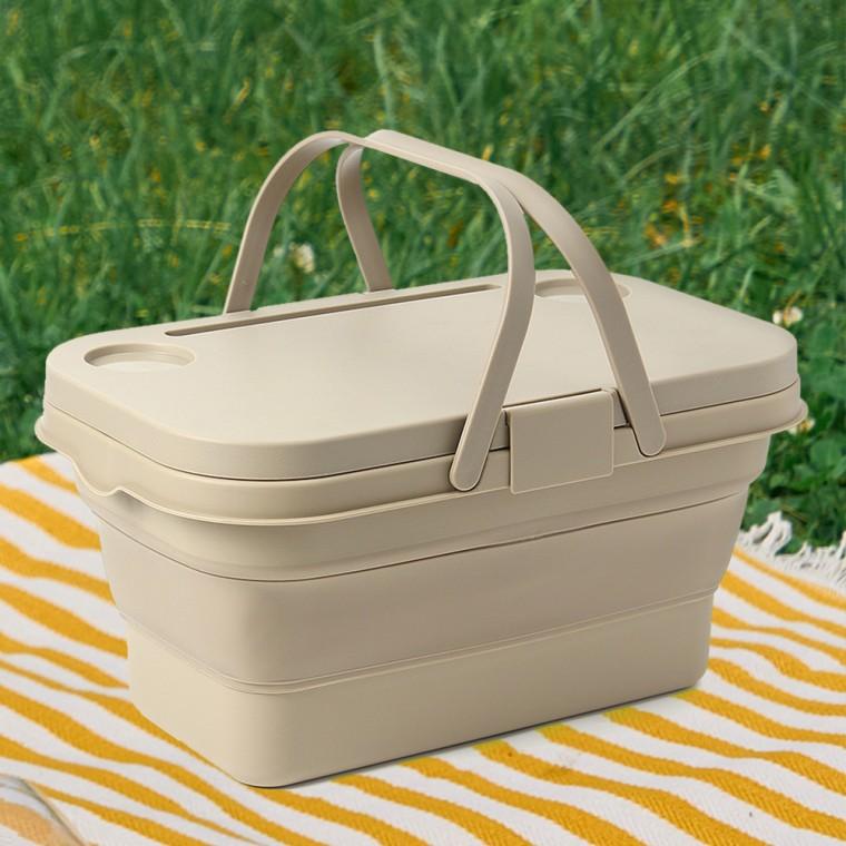캠핑수납박스 테이블 폴딩박스 캠핑바구니 베이지