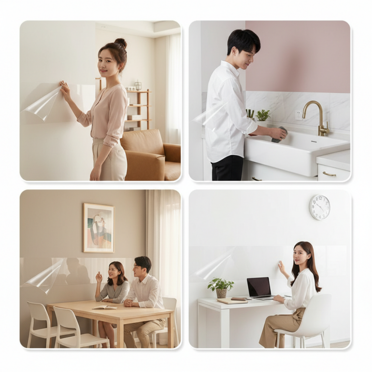 무점착 투명 방수 벽면필름 주방 인테리어 시트 45cm 3m