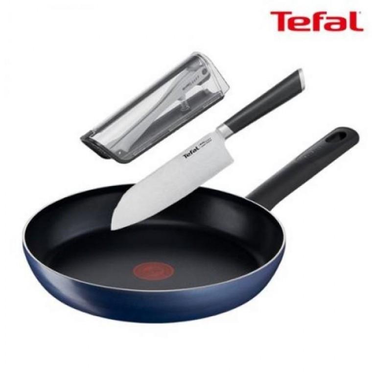 테팔 28cm+에버샤프 TFC-DB8EVST16 프라이팬 칼 칼갈이 16.5cm+전용 식도 케이스 드레스블루 산도쿠