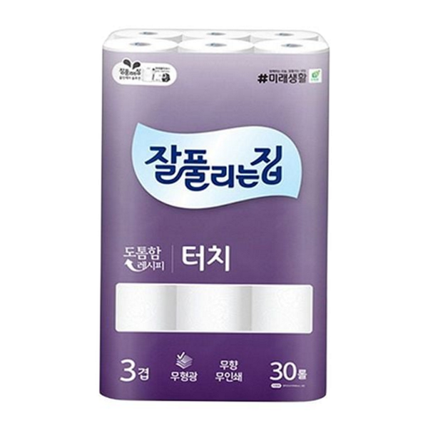 도톰한 두루마리휴지 롤화장지 3겹 욕실용 무인쇄 30롤 무형광 무향