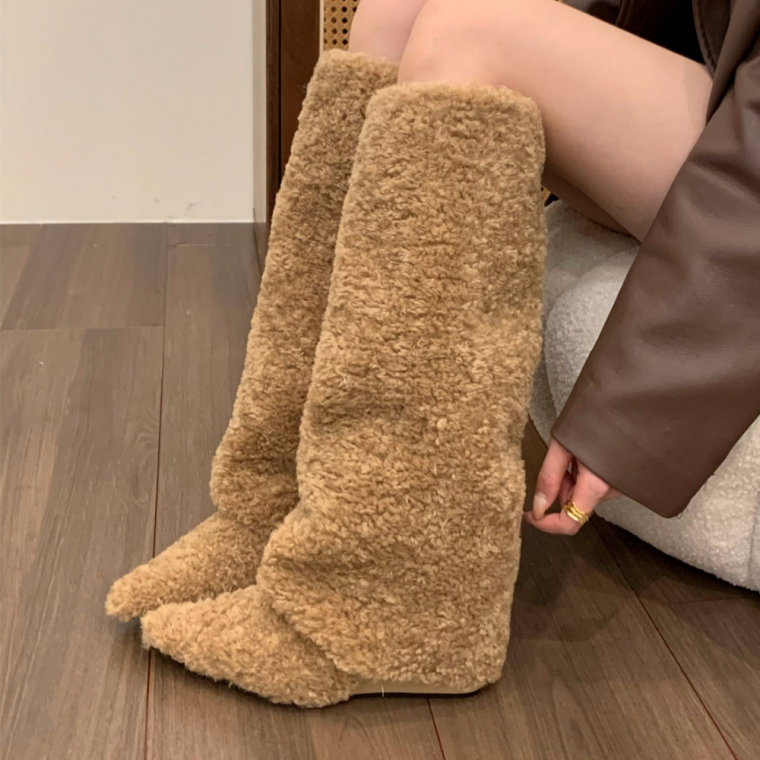 바이브모션 여성 겨울 뽀글이 롱부츠 방한 털안감