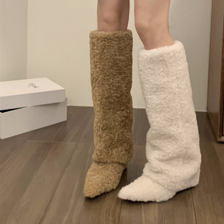 바이브모션 여성 겨울 뽀글이 롱부츠