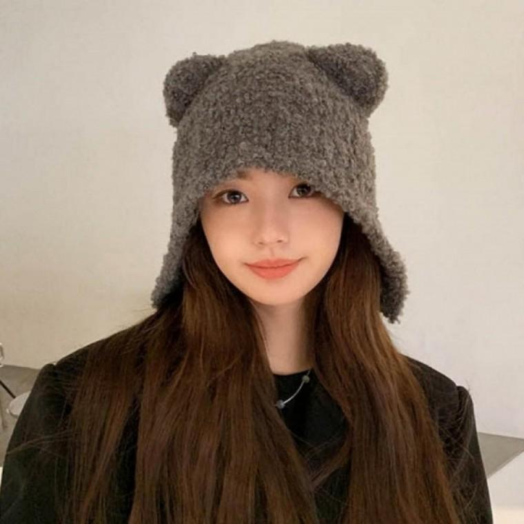 캐주얼 포근하고 귀여운 곰돌이 귀 겨울 털 모자