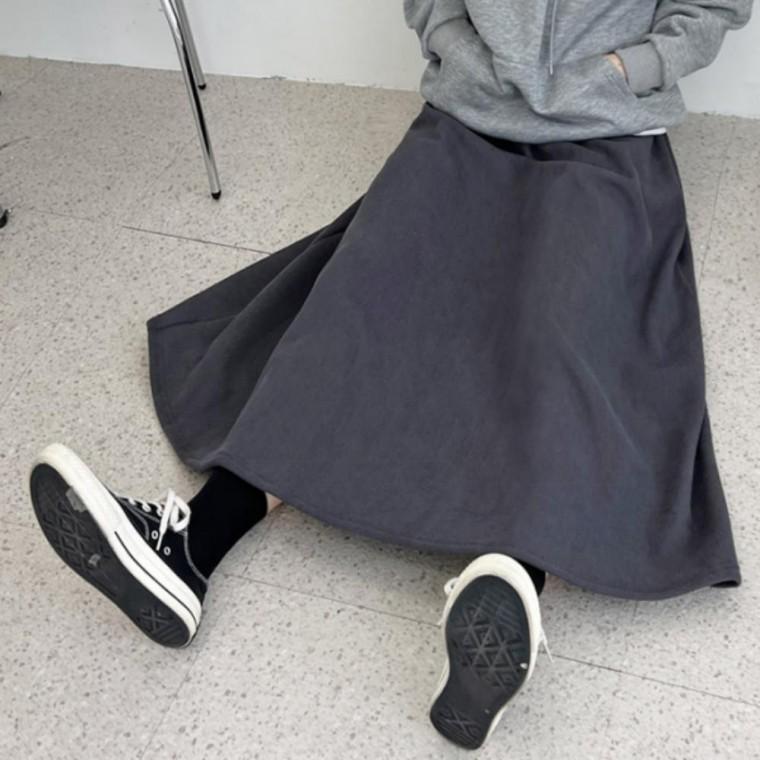 여성 겨울 코듀로이 골덴 밴딩 롱 스커트 양털 치마